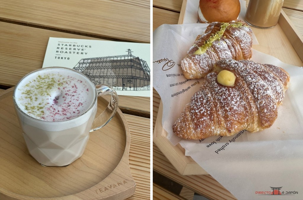 Té de Elena en taza Teavana y bollería que pedimos para desayunar