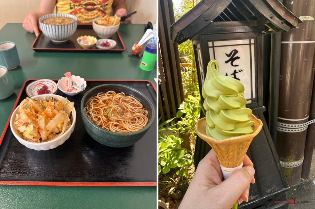 La soba que comimos en Monzen y un helado que tomamos durante la visita a Jindaiji.