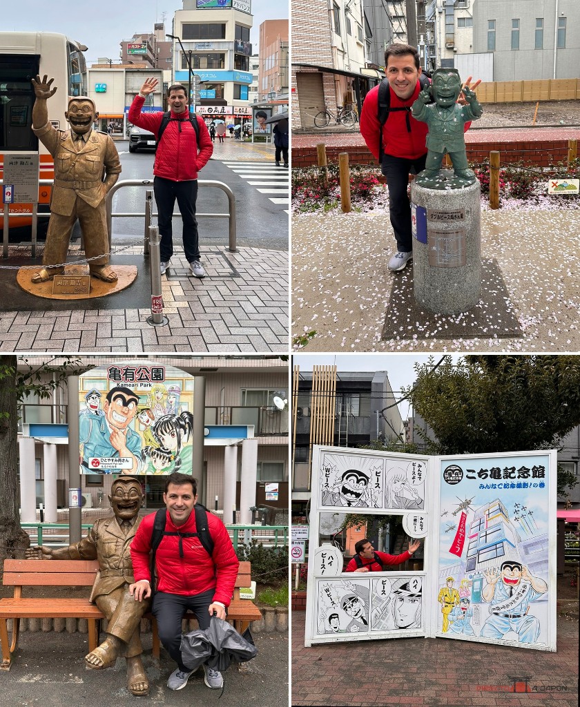 Algunas de las estatuas de Kochikame que encontramos durante nuestro paseo por Kameari.