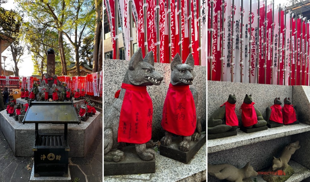 Zorros de piedra y banderolas rojas, dos de los detalles que más nos gustaron de Toyokawa Inari.