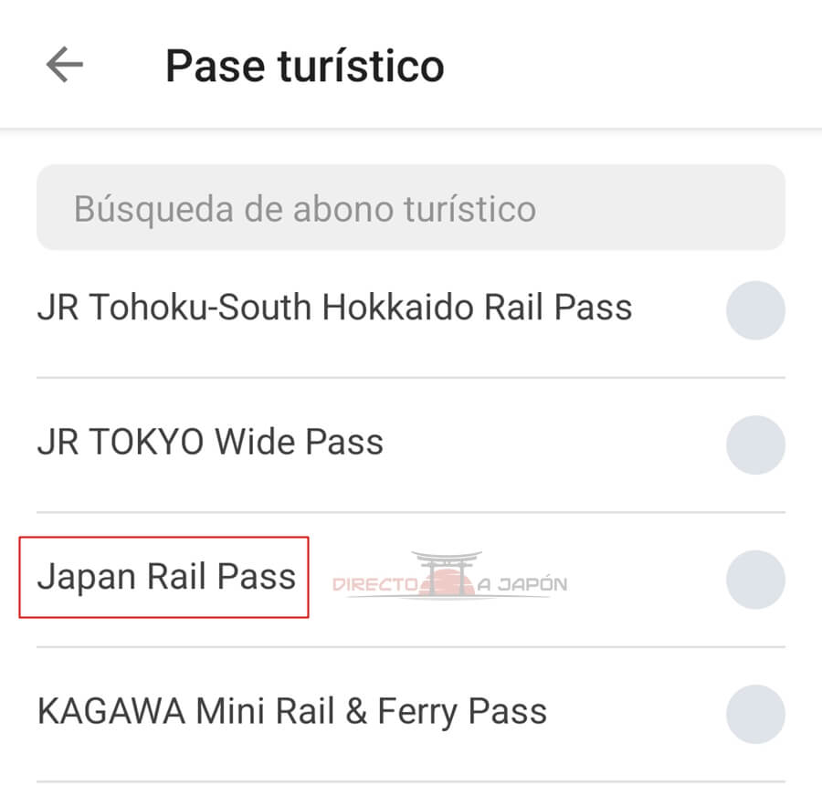 selección de pases en Japan Travel by Navitime